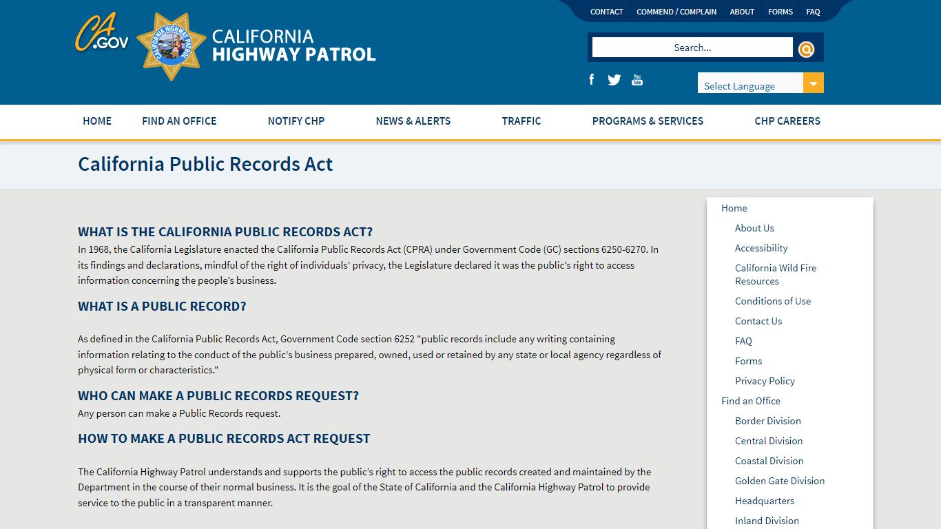 California Public Records Act - California Highway Patrol