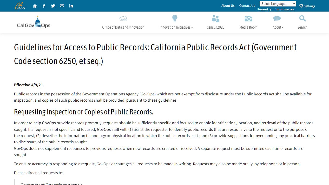 Guidelines for Access to Public Records: California Public Records Act ...